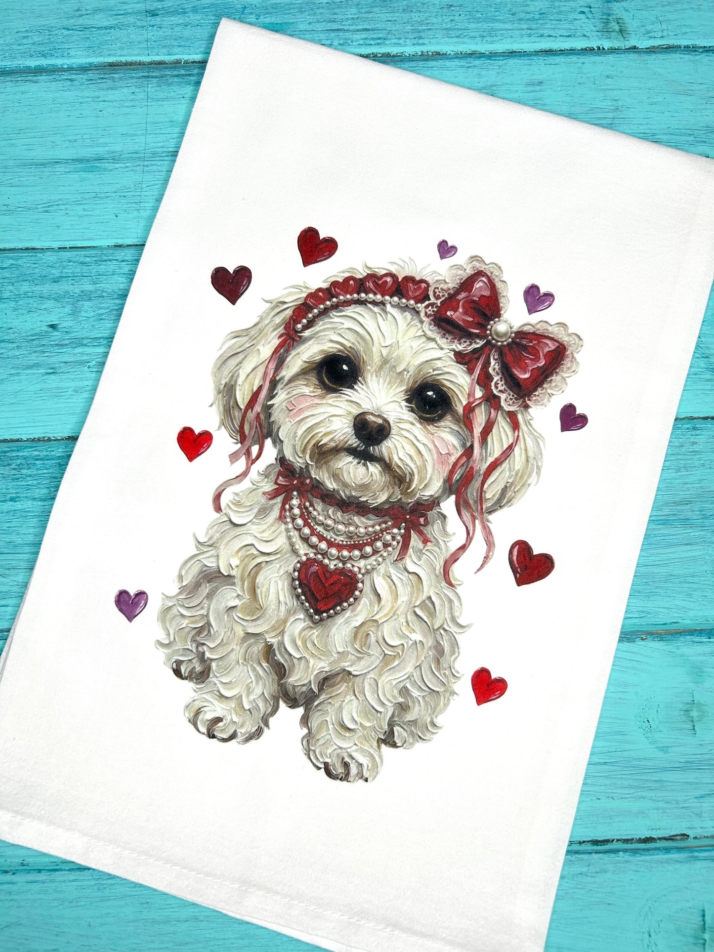 Sweet Puppy Valentine’s Day Tea Towel