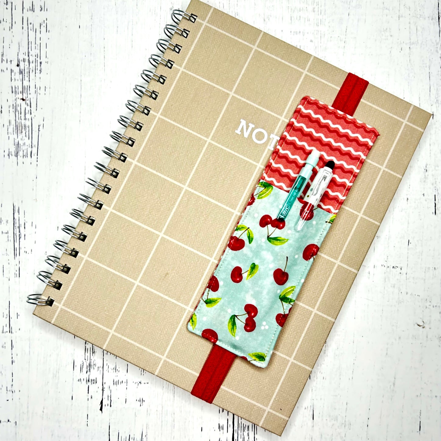 Cherry Fabric Pen Pocket Bookmark