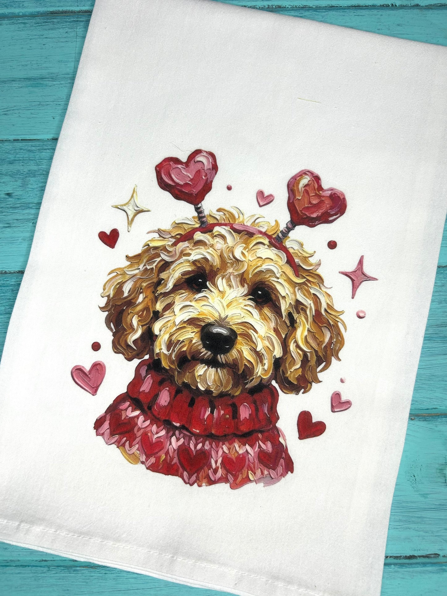 Golden Doodle Valentine’s Day Tea Towel