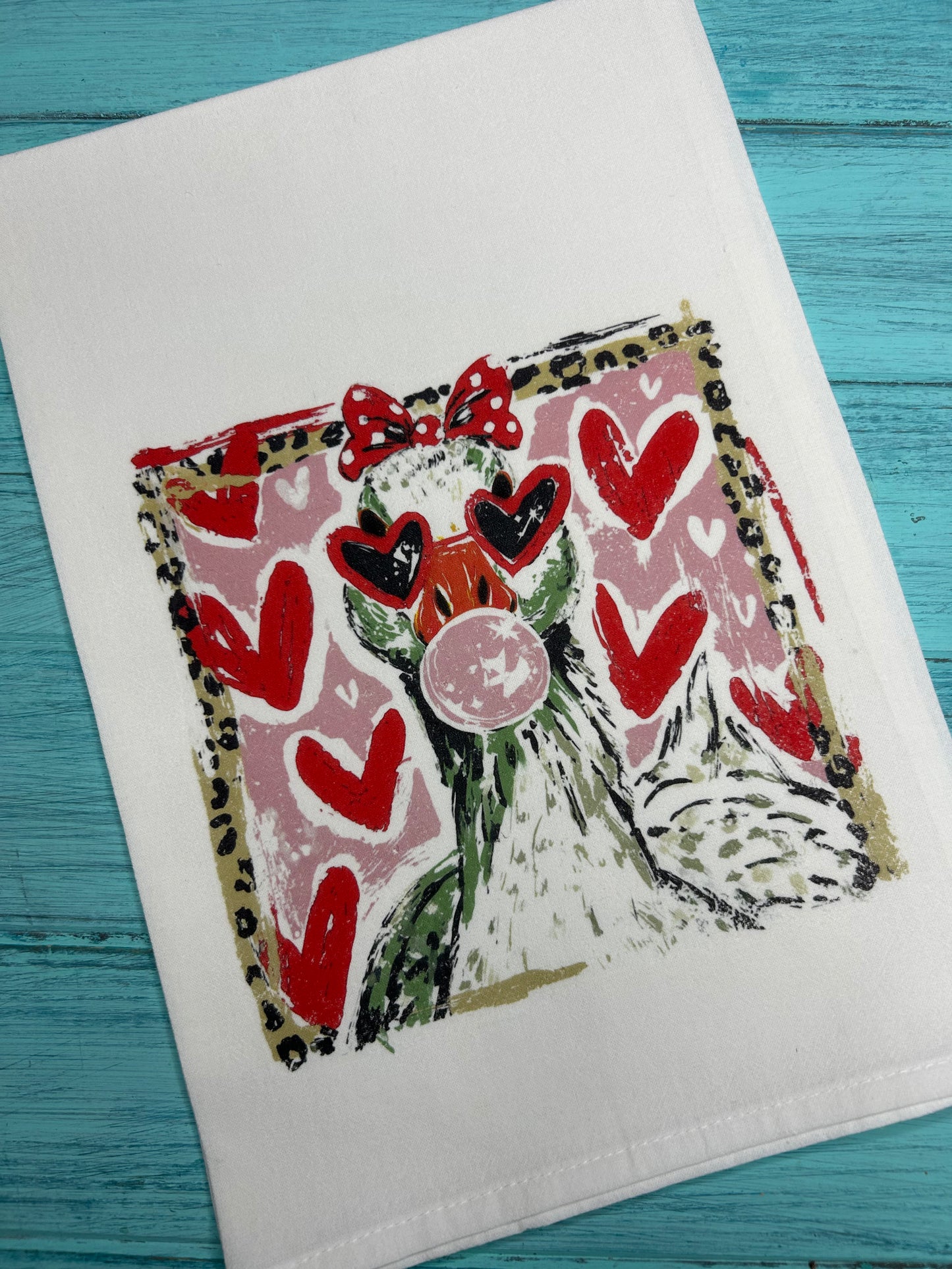 Bubble Gum Goose Valentine’s Day Tea Towel