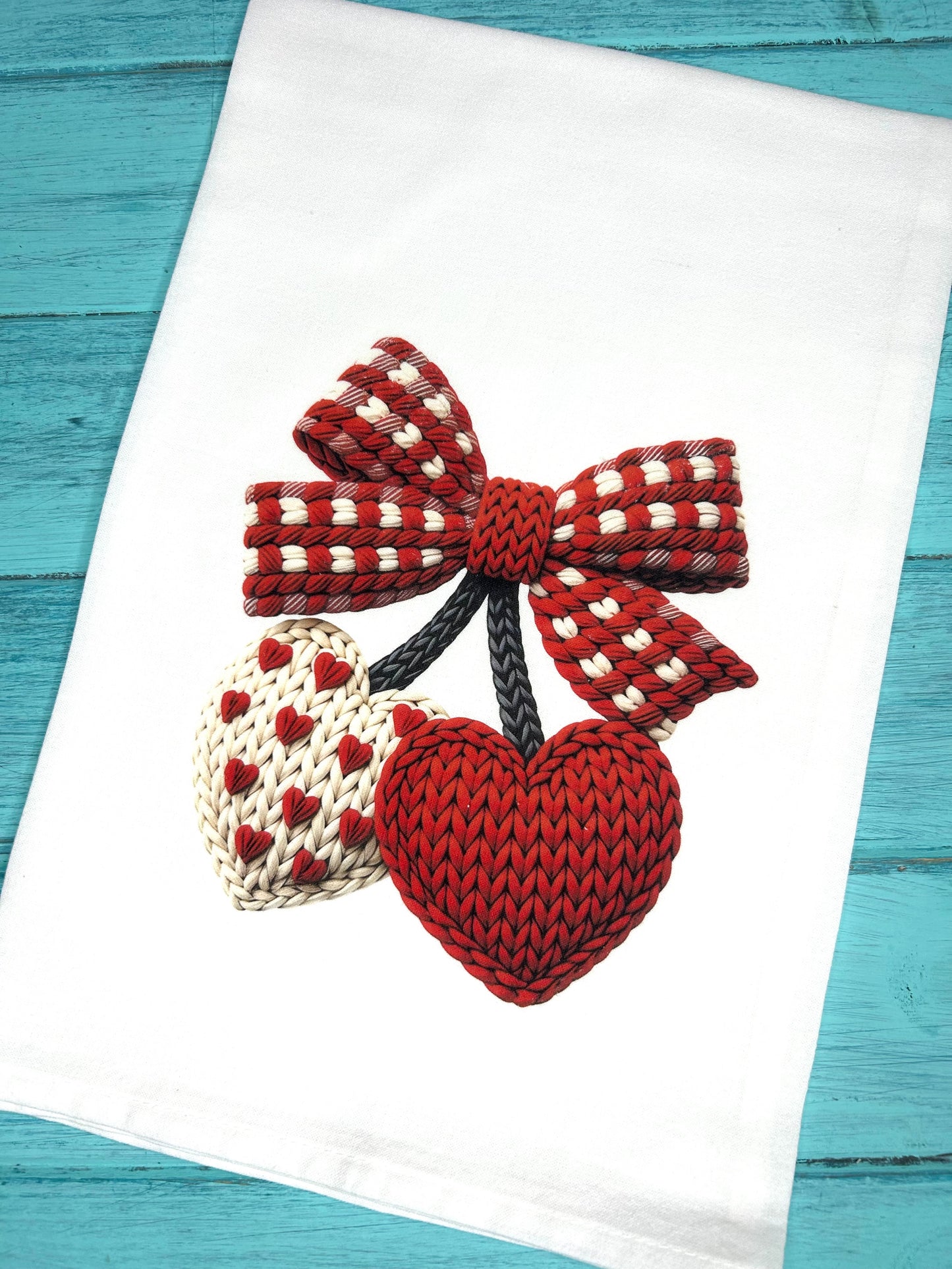 Crochet Hearts Bow Valentine’s Day Tea Towel