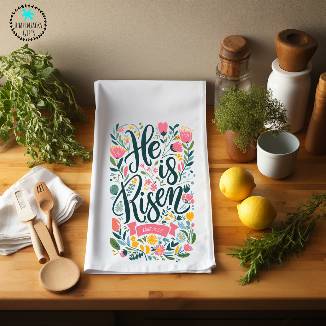 He is Risen Floral Tea Towel