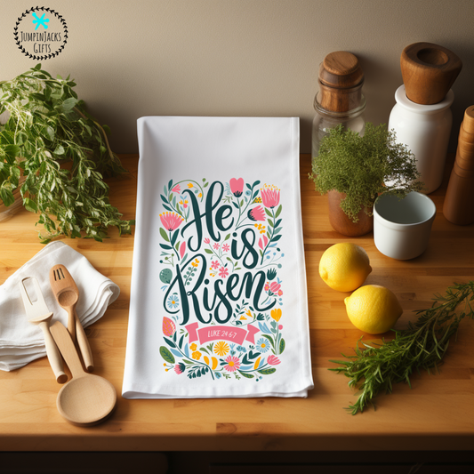 He is Risen Floral Tea Towel