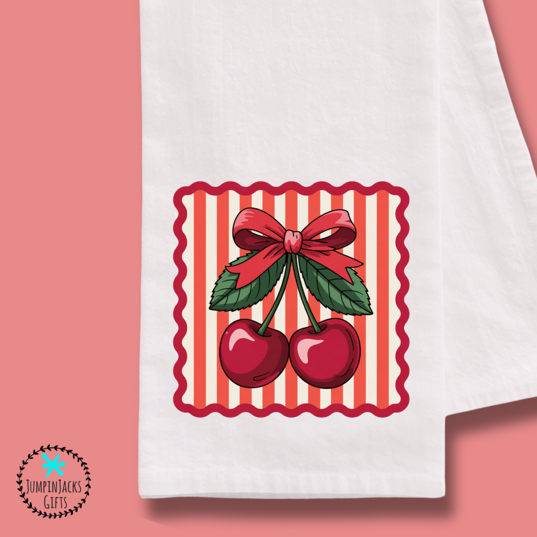 Cherry Stripes Tea Towel