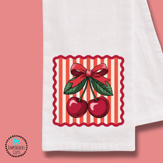 Cherry Stripes Tea Towel