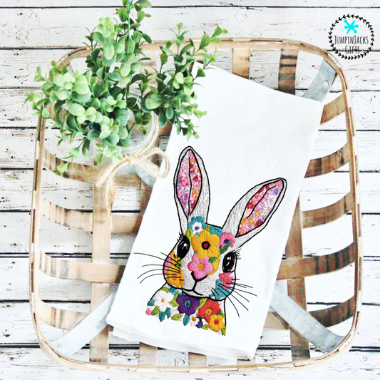 Printed (embroidery look) Easter Bunny Tea Towel