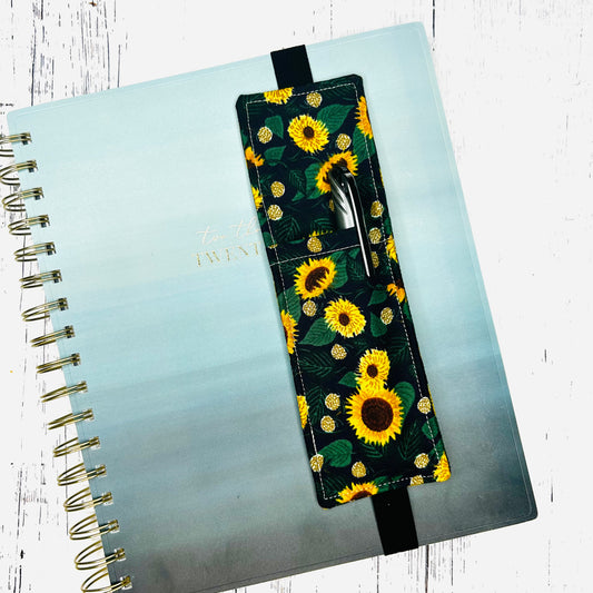 Sunflower and Navy Fabric Pen Pocket Bookmark