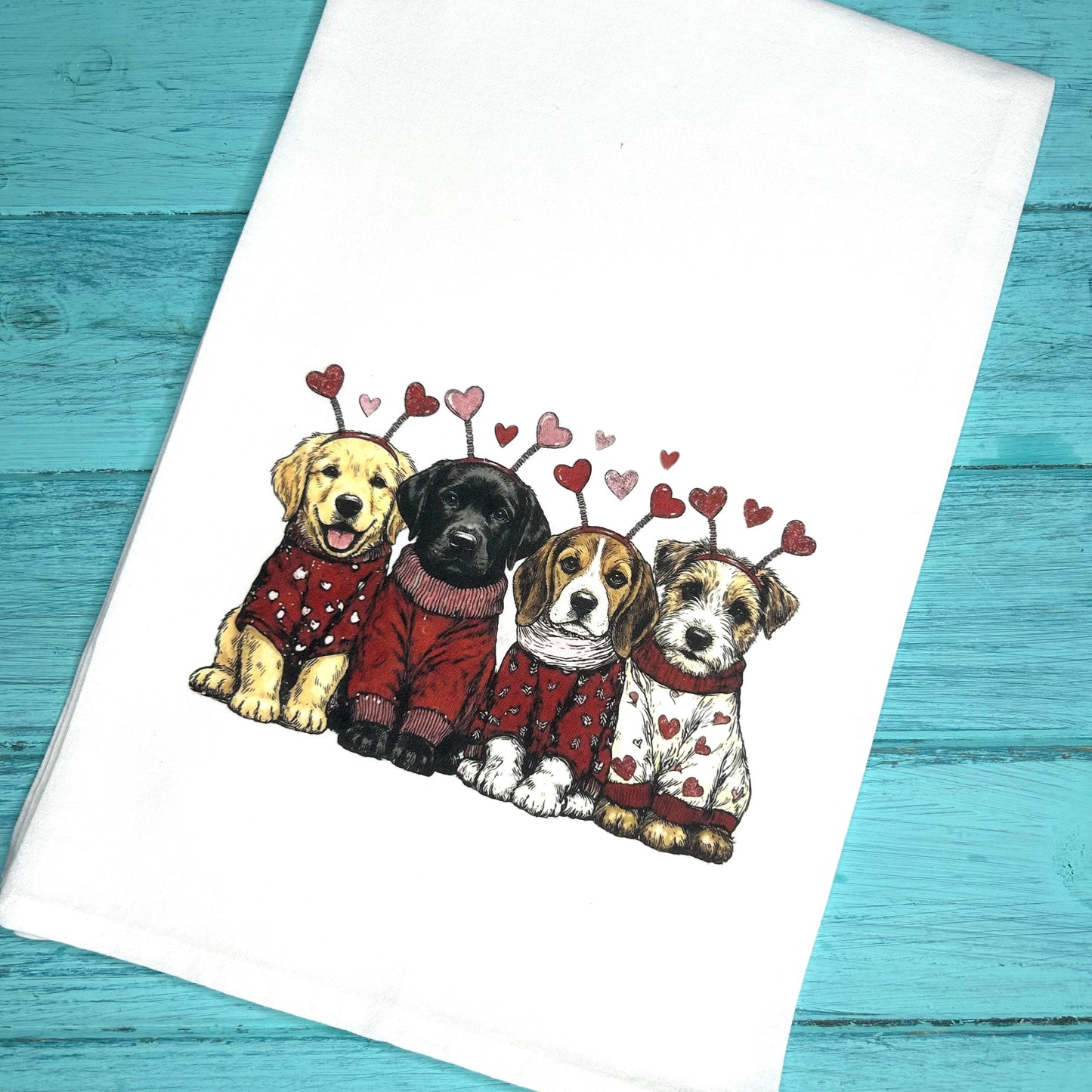 Sweet Puppies Valentine’s Day Tea Towel