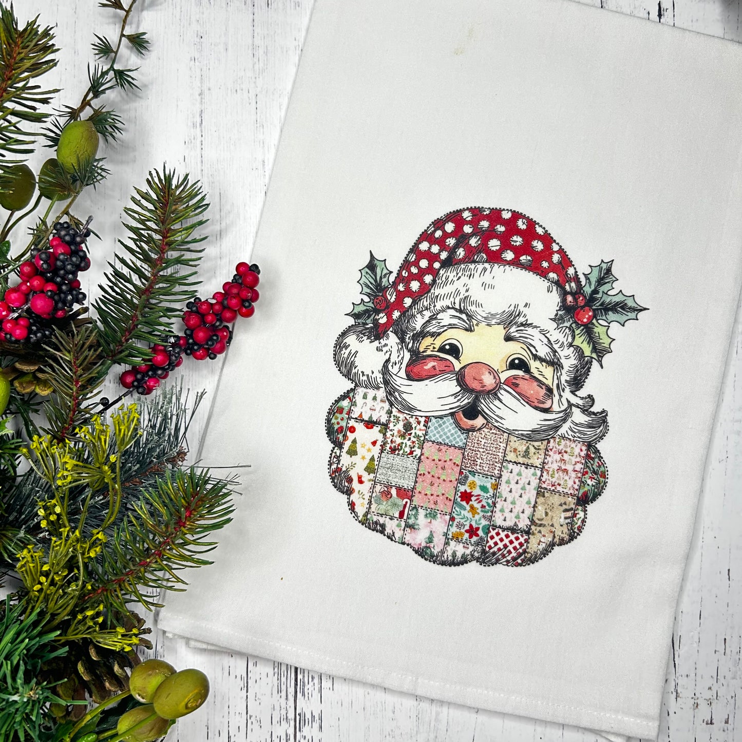 Patchwork Santa Christmas Tea Towel