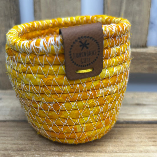 Handmade Tiny Rope and Golden Batik Fabric Basket