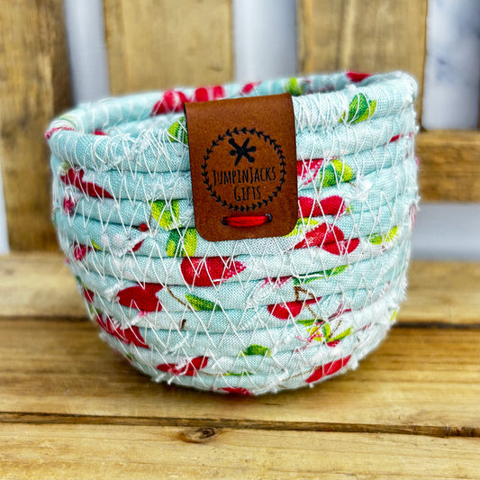 Handmade Tiny Rope and Cherry Fabric Basket