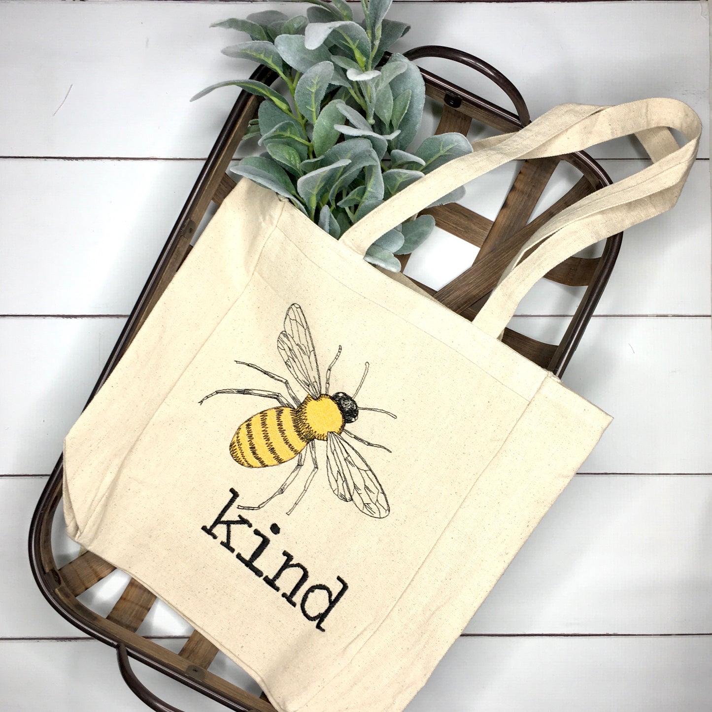 Bee Kind Embroidered Tote Bag