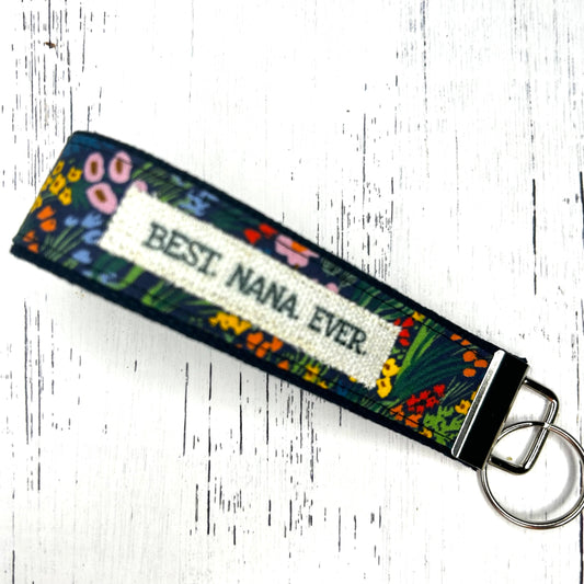 Best. Nana. Ever_Wristlet Key Fob_Navy Floral Rifle Paper Co Fab