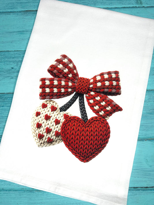 Crochet Hearts Bow Valentine’s Day Tea Towel
