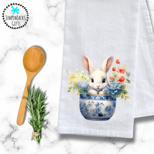 Sweet Bunny in a Crock Tea Towel