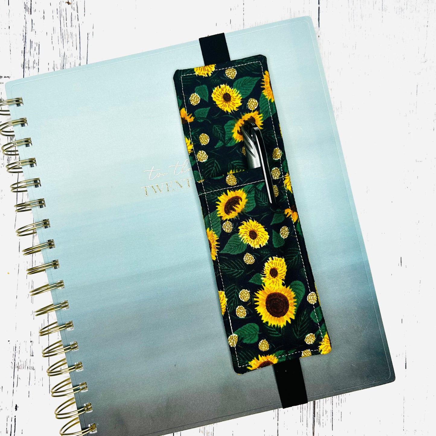 Sunflower and Navy Fabric Pen Pocket Bookmark