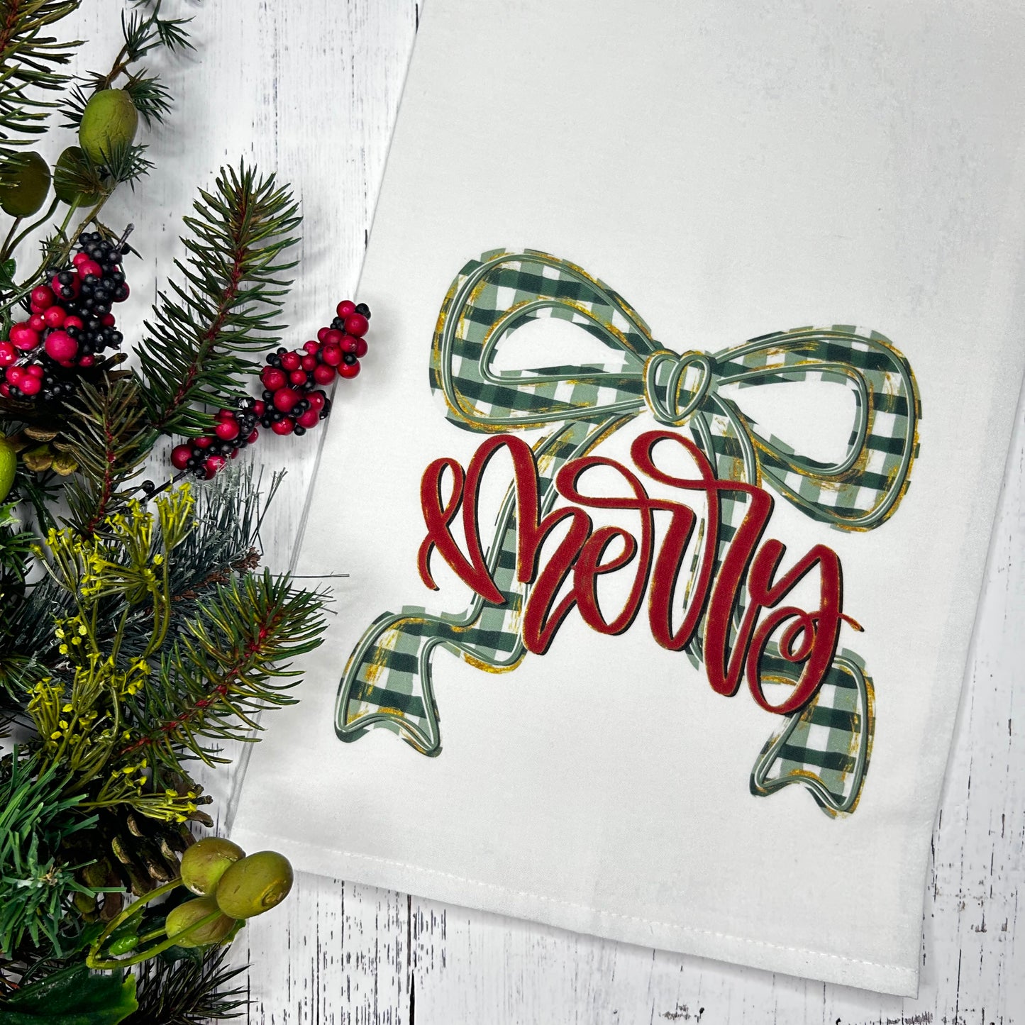 Merry Bow Christmas Tea Towel