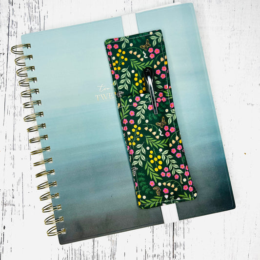 Green Floral Fabric Pen Pocket Bookmark