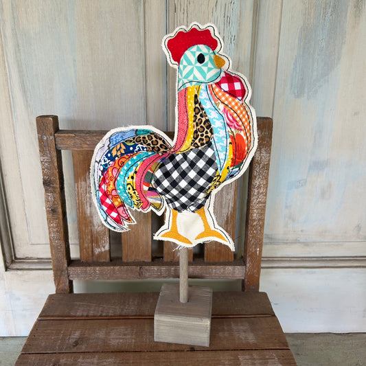 Patchwork Fabric Standing Chicken